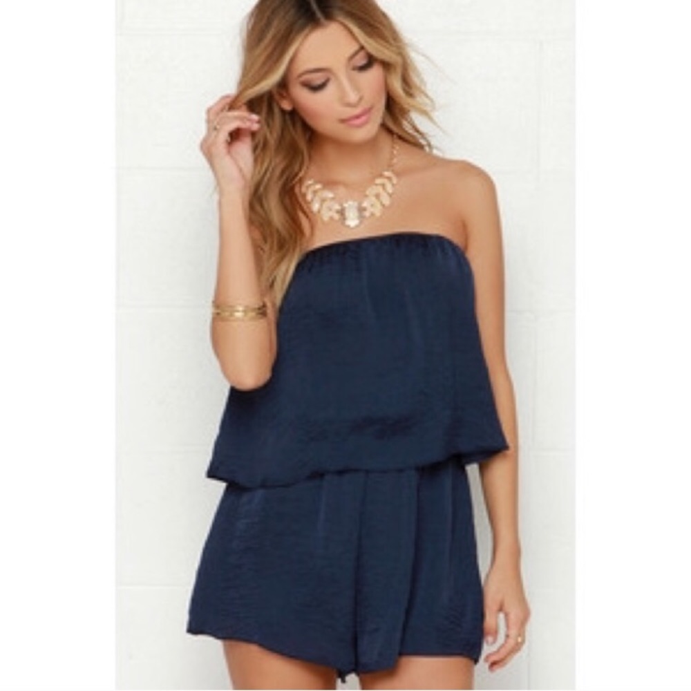 Honey Punch Navy blue strapless romper